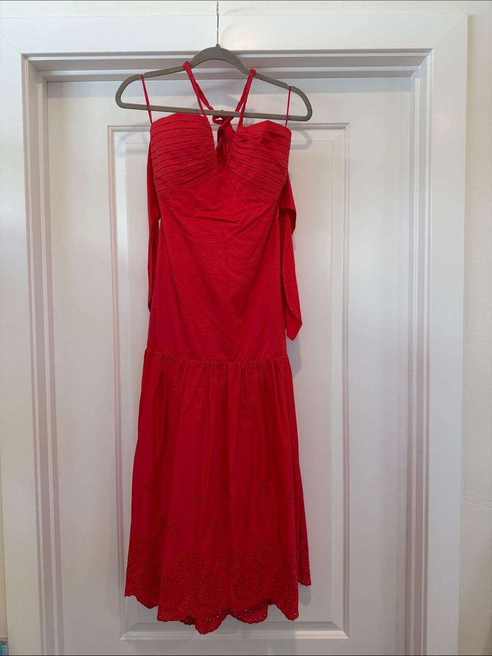 Jason Wu Red Halter Cold-Shoulder Midi with Scalloped Hem